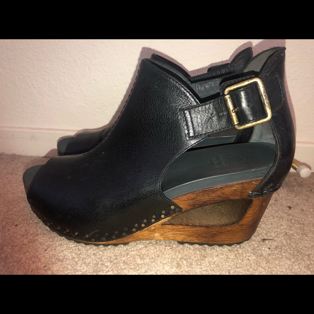 Dansko black leather platforms